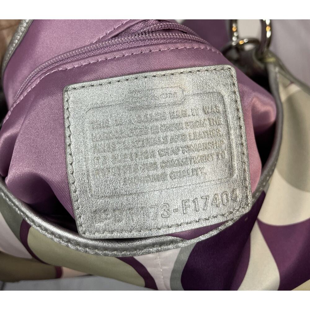 Coach Soho Signature Scarf Print Small Shoulder Bag Purple Silver Satin Handbag - Picture 8 of 13